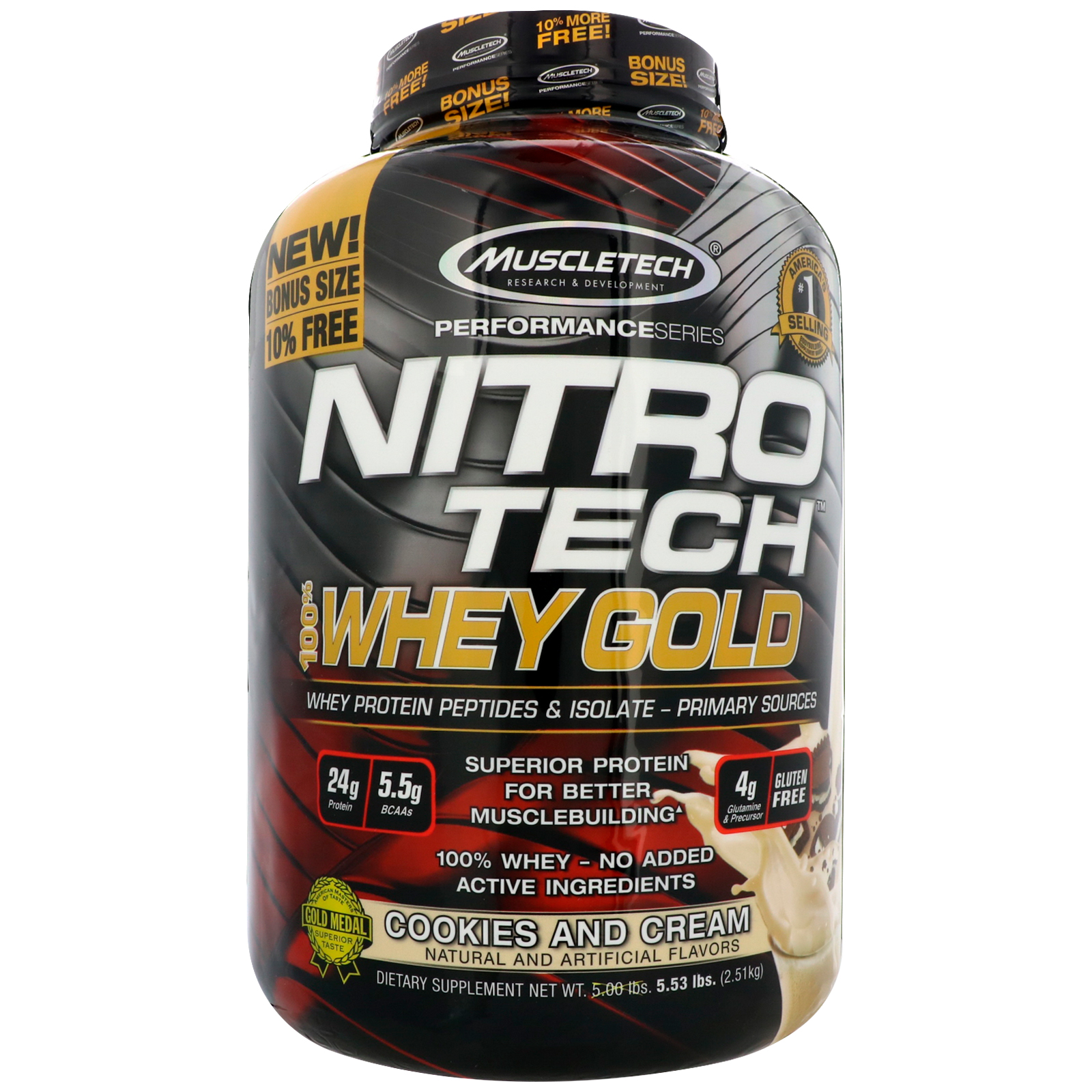 NITRO-TECH 100% Whey Gold 5.53lb cookies and cream  - MT